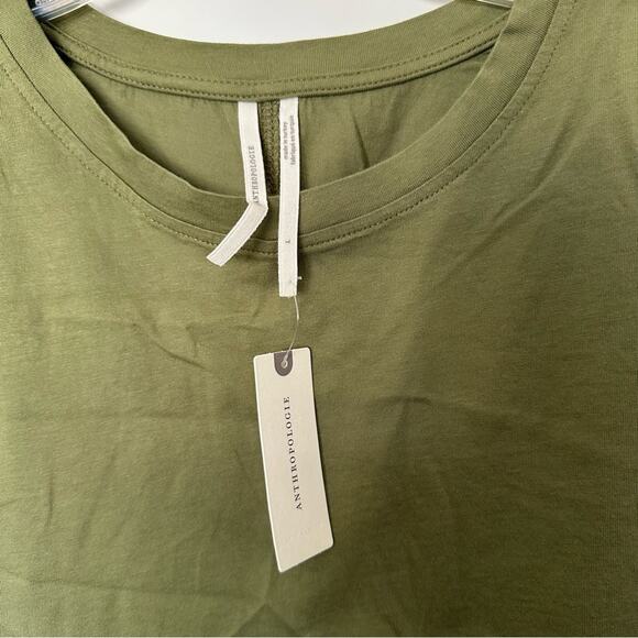 New Anthropologie Top Green Shoulder Padded T-shirt Sleeveless Crew Round Neck L - Picture 4 of 10